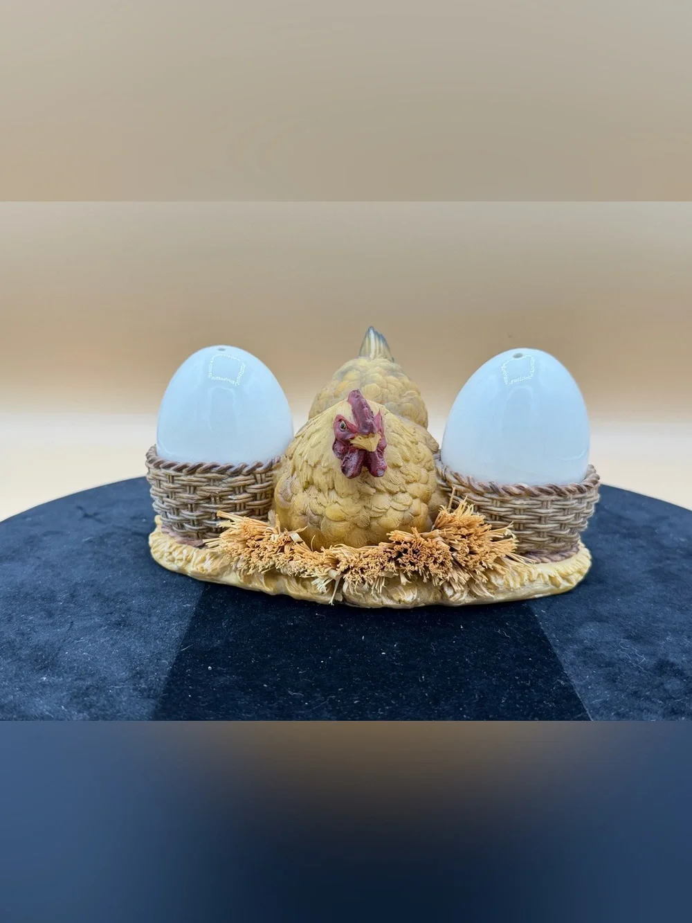 Ceramic Hen Egg Holder Salt & Pepper Shaker Set Farmhouse Chicken Kitchen Decor
